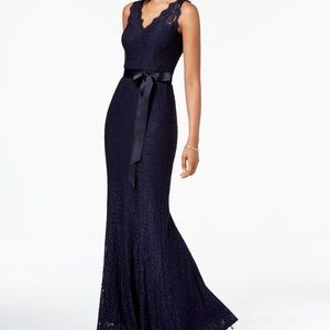 Adrianna Papell Lace V-Neck Sheath Maxi Gown